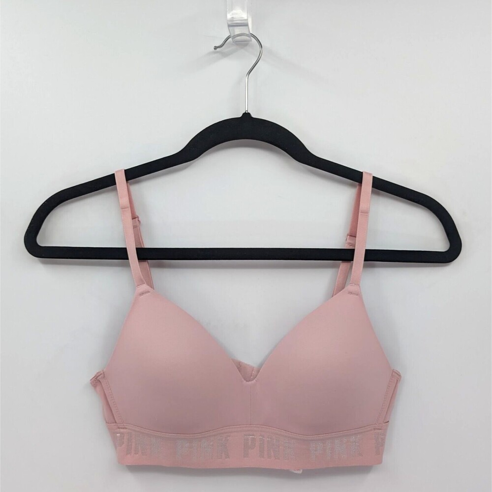 Victoria's Secret PINK Bra Women's 32B Pink Logo Wireless Lightly Lined